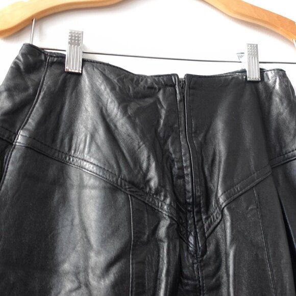 Black‎ Leather Skirt XS Pencil Midi Zip Back Genuine Edgy Punk Rock Corpcore - Picture 8 of 11